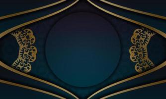 Blue gradient banner with mandala gold ornament for design under logo or text vector