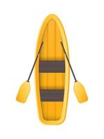 Yellow boat with oars top view. For kayaking and rowing design. In cartoon style Isolated. Vector. vector