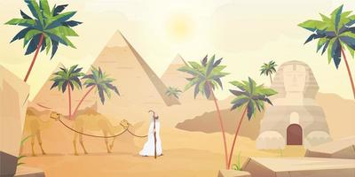 pirámides egipcias y la esfinge. desierto del sahara en estilo de dibujos animados. vector