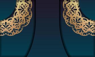 Blue gradient banner with luxury gold pattern for design under the text vector
