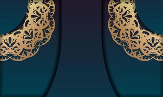 Blue gradient banner with luxury gold pattern for design under the text vector