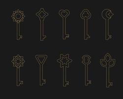 Set of golden magic tarot keys vector