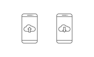Smartphone and upload download icon line vector design, smartphone and cloud upload download icon line