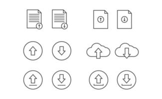 Upload and download icon line vector design, cloud, document, arrow upload and download icon line set