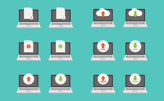 Laptop, upload and download vector design, cloud, document, arrow upload and download vector set
