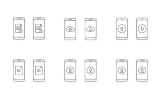 Smartphone, upload and download icon line vector design, cloud, document, arrow upload and download vector icon line set