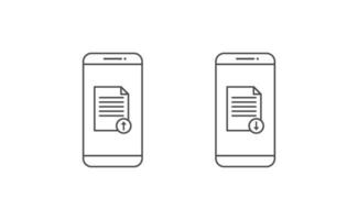 Smartphone and document upload download icon line vector design