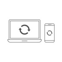 Laptop and smartphone sync or restart icon line vector design