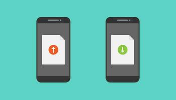 Smartphone and document upload download vector design