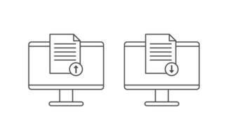 Computer and document upload download icon line vector design