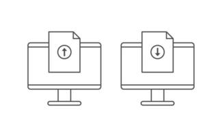 Computer and document upload download icon line vector design
