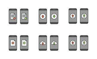 Smartphone, upload and download icon vector design, cloud, document, arrow upload and download vector icon set