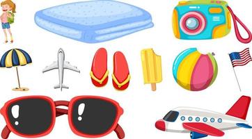 Set of summer vacation objects and elements vector