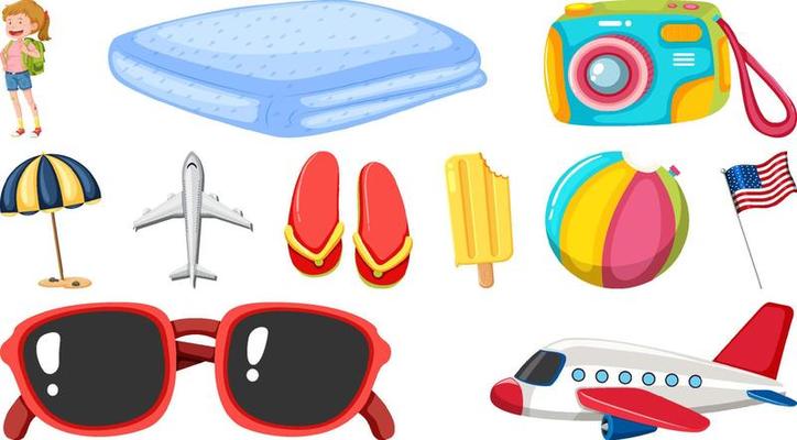 Set of summer vacation objects and elements