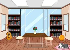 Diseño interior de biblioteca vacía con estanterías. vector