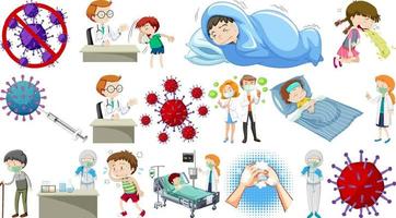 Set of sick people with different symptoms vector