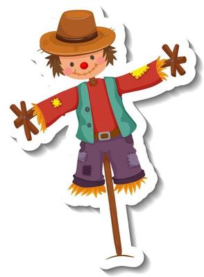 Scarecrow dressed like boy on wooden stick