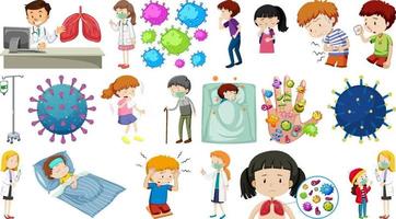 Set of sick people with different symptoms vector