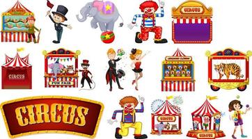 Set of circus characters and amusement park elements vector