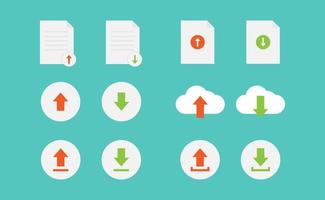 Upload and download vector design, cloud, document, arrow upload and download vector set
