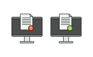 Computer and document upload download icon vector design