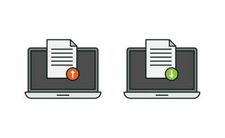 Laptop and document upload download icon vector design