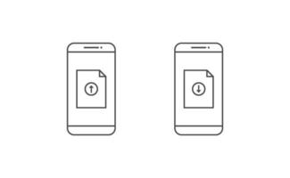 Smartphone and document upload download icon line vector design
