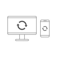 Computer and smartphone sync or restart icon line vector design