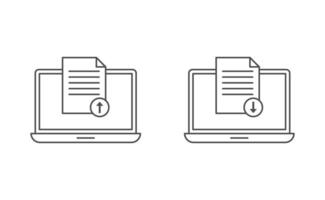 Laptop and document upload download icon line vector design
