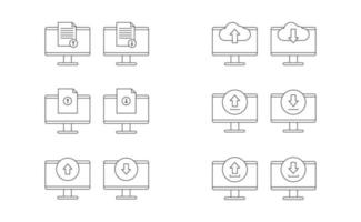 Computer, upload and download icon line vector design, cloud, document, arrow upload and download vector icon line set