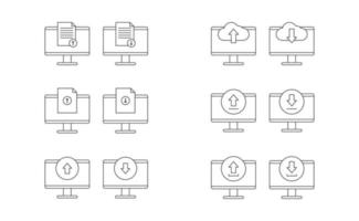 Computer, upload and download icon line vector design, cloud, document, arrow upload and download vector icon line set