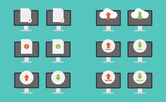Computer, upload and download vector design, cloud, document, arrow upload and download vector set