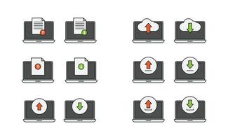 Laptop, upload and download icon vector design, cloud, document, arrow upload and download vector icon set