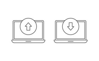 Laptop and upload download icon line vector design