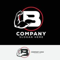 Muscular arm letter B logo design Letter B arm biceps in negative space. Simple, excellent, minimal logo design suitable for gym, fitness apparel, gear, sports, etc vector