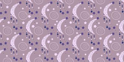 fondo místico con luna y estrellas astrología mágica y el cielo estrellado. ilustración vectorial para textiles para bebés. patrón sin costuras para niños vector