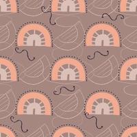 Boho rainbow seamless pattern, bohemian repeating pattern in earthy colors.For baby textiles in a flat Nordic style. Vector illustration with simple shapes and striped rainbows.