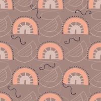 Boho rainbow seamless pattern, bohemian repeating pattern in earthy colors.For baby textiles in a flat Nordic style. Vector illustration with simple shapes and striped rainbows.