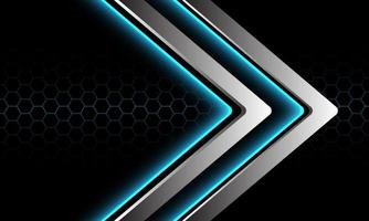 Dirección de flecha de neón de luz azul plateada abstracta geométrica en diseño de malla hexagonal oscuro fondo de tecnología futurista de lujo moderno