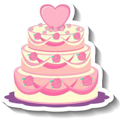 Sweet wedding cake in cartoon style