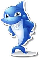 Smiling shark cartoon sticker vector