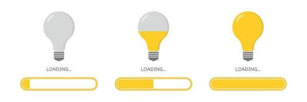 Loading creative idea concept. Progress loading bar. Yellow lightbulb icon vector