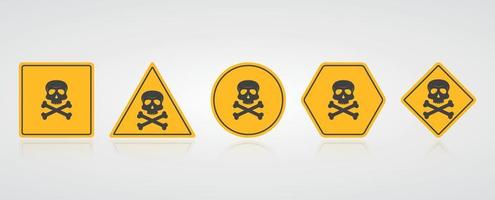 Icon with skull danger sign. Warning danger yellow sign. Various shape yellow signs. Vector
