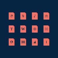 File icon set. Type of file extension.  on dark blue background. Collection of files format icons. Flat design. Vector