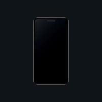 Black smartphone mockup on dark background. Realistic mobile phone with blank, empty screen. 3d device. Vector