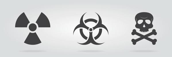 icono de peligro de precaución. advertencia símbolo bio-tóxico de radiación. conjunto de icono de atención sobre fondo gris. vector