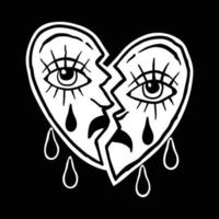 heart cry black and white illustration print on t-shirts,jacket,souvenirs or tattoo free vector