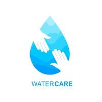 Water care vector logo template. Dermatologically tested with water drop and hand logo. Dermatologist clinically proven icon for allergy free and healthy safe product package. Vector illustration.
