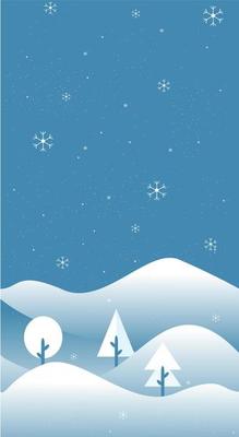 Winter landscape illustration in flat style with design snow and tree in noon view. Aesthetic winter season background. Banner template for mobile phone screen saver theme, lock screen and wallpaper.