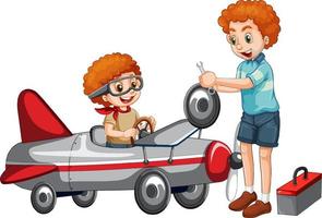 Children fixing a plane together vector